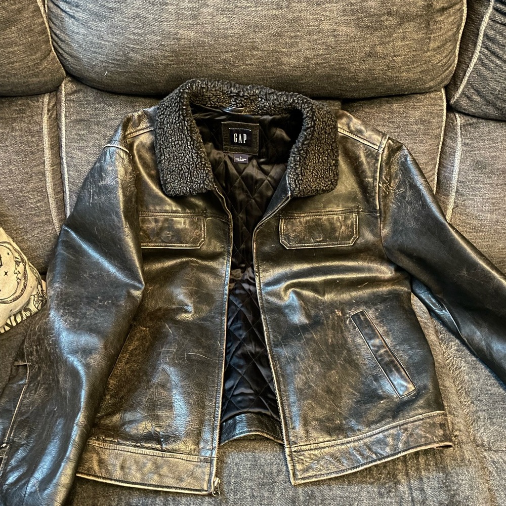 GAP Black Bomber Jacket Genuine Leather Classic